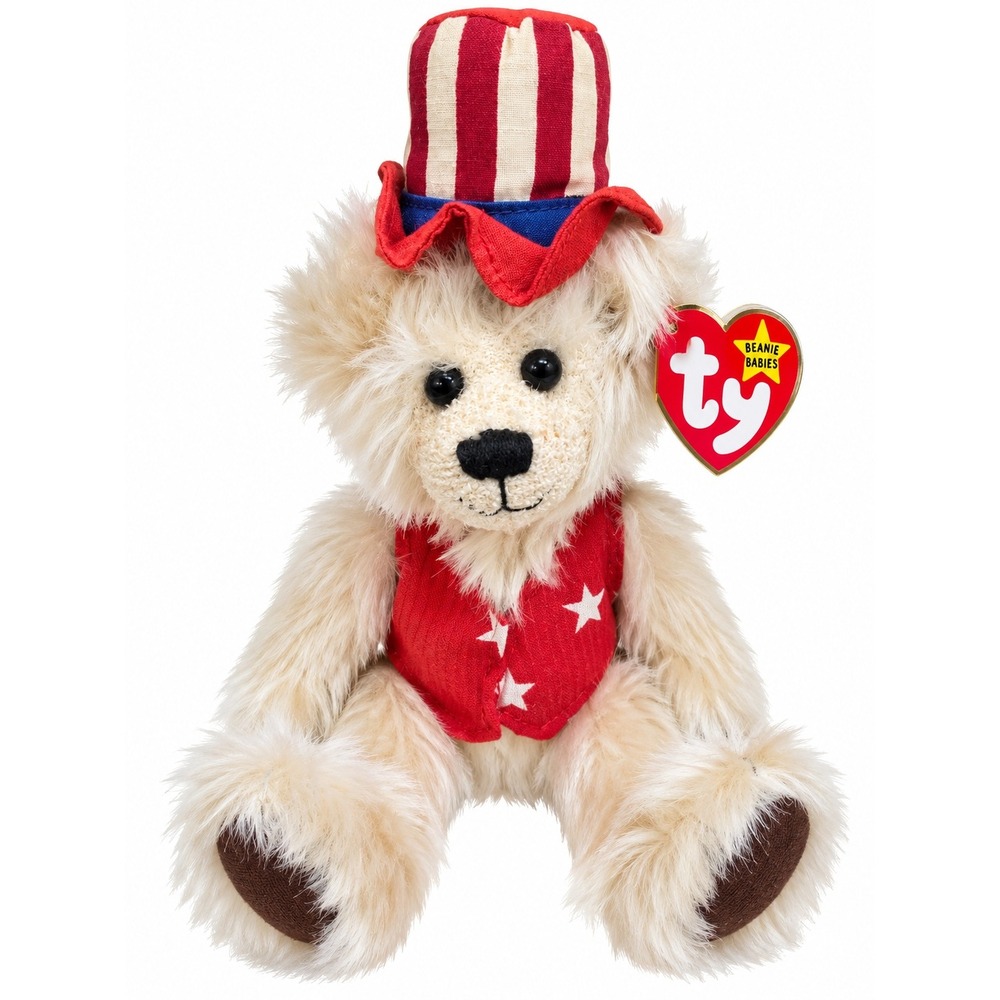 Ty Attic Treasures Uncle Sam Patriotic Bear Plush Cream Star Vest Hat 2000 9"